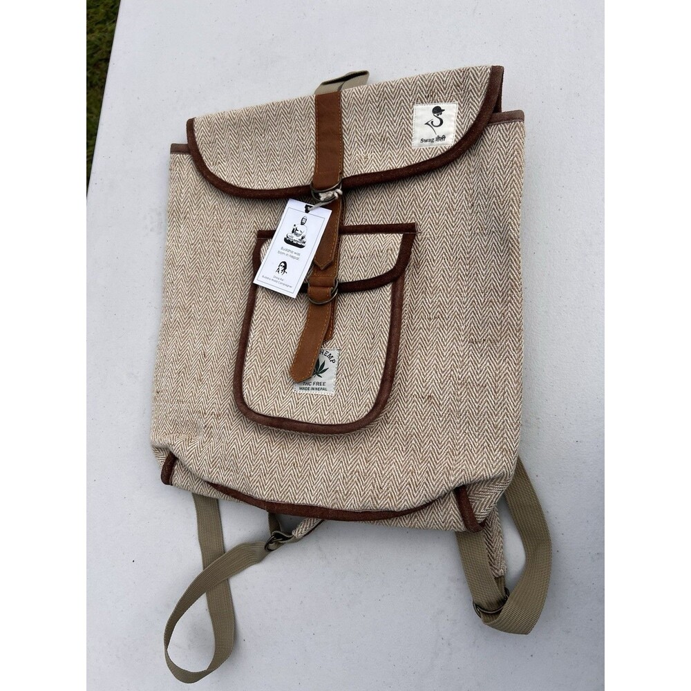 Novajo White Herringbone Hemp Backpack Unisex Eco Friendly Bag